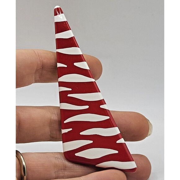 Vintage Jewelry - Vintage Red 80s Mod Deco Triangle Brooch 3in